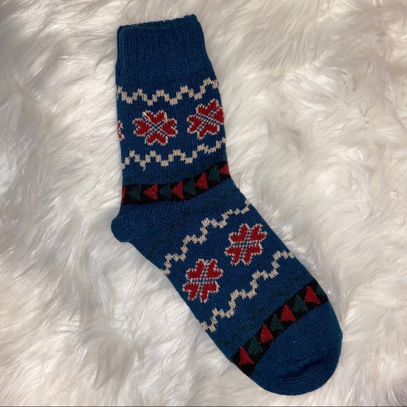 Blue Vintage Style Wool Knit Socks - Picture 2 of 3